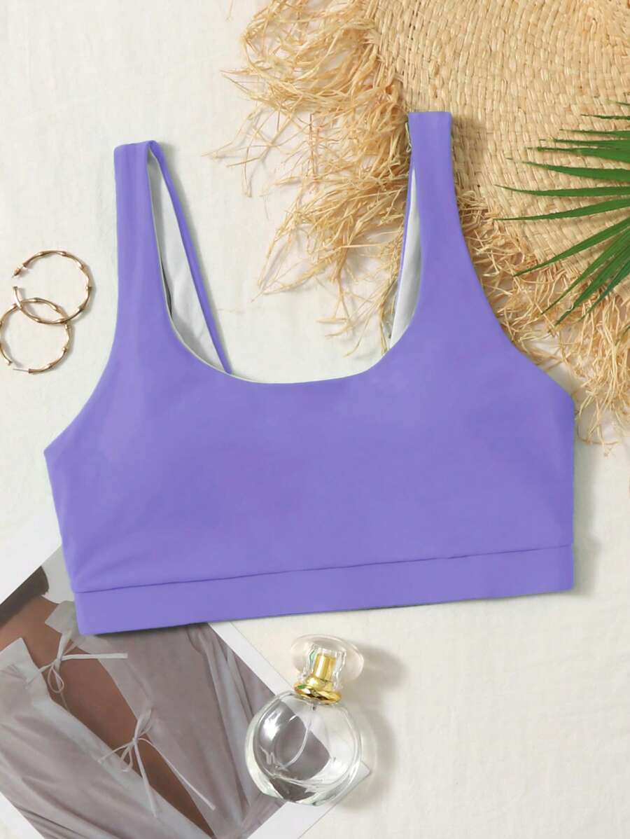 SHEIN Swim Solid Color Bikini Top, Simple And Stylish For Your Beach Vacation,Summer Beach - Mauve Purple - View 1