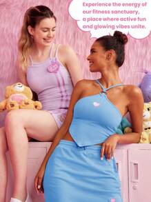 GLOWMODE X Care Bears™ 刺繡雙肩帶迷你連身裙 - 淡紫色 - 查看 7