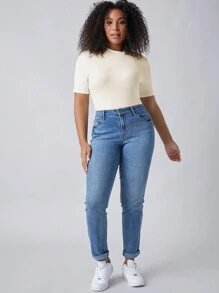 SHEIN BASICS Plus Solid Fitted Tee - White - View 5