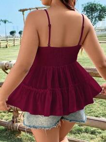 Sunnyshic Plus Size Women's Solid Color Simple Daily Splice Lace Camisole Top