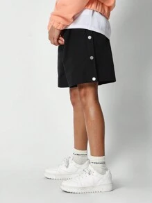 SUMWON Tween Girls Short With Side Buttons - Black - View 1