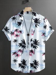 Genlund 男士夏季渡假棕櫚樹印花短袖休閒襯衫 - 彩色 - 查看 3