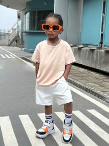 SHEIN Young Boy Slogan & Cartoon Graphic Tee & Shorts - Multicolor - View 3