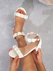 Sandales à talons hauts de boucle décorée de perles pour filles avec autocollants de mode