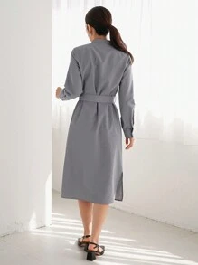 Aveloria Women's Commuter Shirt Dress With Belted Waist, Long Sleeves And Stand Collar Fall Cloth For Women - Multicolor - View 4