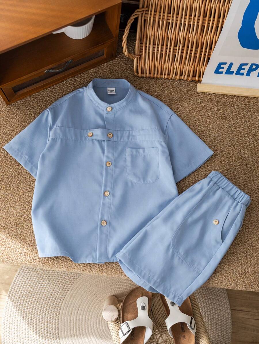 Young Boy Loose Fit Short Sleeve Shirt And Shorts Set