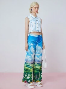 SHEINNeu Women's Casual Sleeveless Jacket With Random Print For Daily Wear - White - View 7