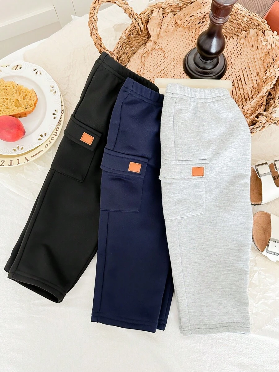 SHEIN Leap Crew 嬰幼兒男女款校風舒適針織休閒長褲多入組，3入組，適用於春季、夏季和秋季 - 彩色 - 查看 1