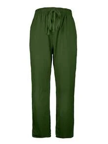 女士纯色抽绳口袋直筒休闲裤