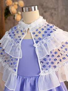 SHEIN Leap Crew Tween Girl聯合學院3D花邊連衣裙配閃亮背心 2件套裝 - 紫色 - 查看 4