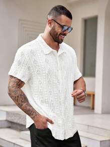 EASEVO Áo sơ mi trắng tay ngắn dệt kim giản dị (cỡ lớn) - trắng - Xem 4