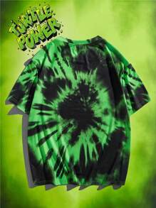 TEENAGE MUTANT NINJA TURTLES | SHEIN 男士休闲宽松针织卡通印花扎染短袖T恤，2000年代风格 - 彩色 - 查看 2