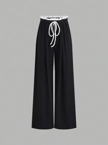 GlowEve Bộ đồ hai mảnh áo ba lỗ phối viền tương phản thường ngày mùa hè và quần dài, viền tương phản thường ngày cho nữ, dây rút, cạp túi giấy vừa vặn nhiều màu quần yếm hai mảnh cho nữ, trang phục xuân/hè, trang phục thường ngày thường ngày - Nhiều màu - Xem 3