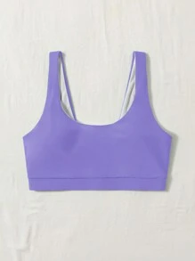 SHEIN Swim Solid Color Bikini Top, Simple And Stylish For Your Beach Vacation,Summer Beach - Mauve Purple - View 3
