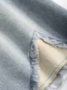 DAZY Women's Casual Denim Skirt With Pocket, Distressed Patchwork And Frayed Hem Jeans Skirt - Light Wash - View 8