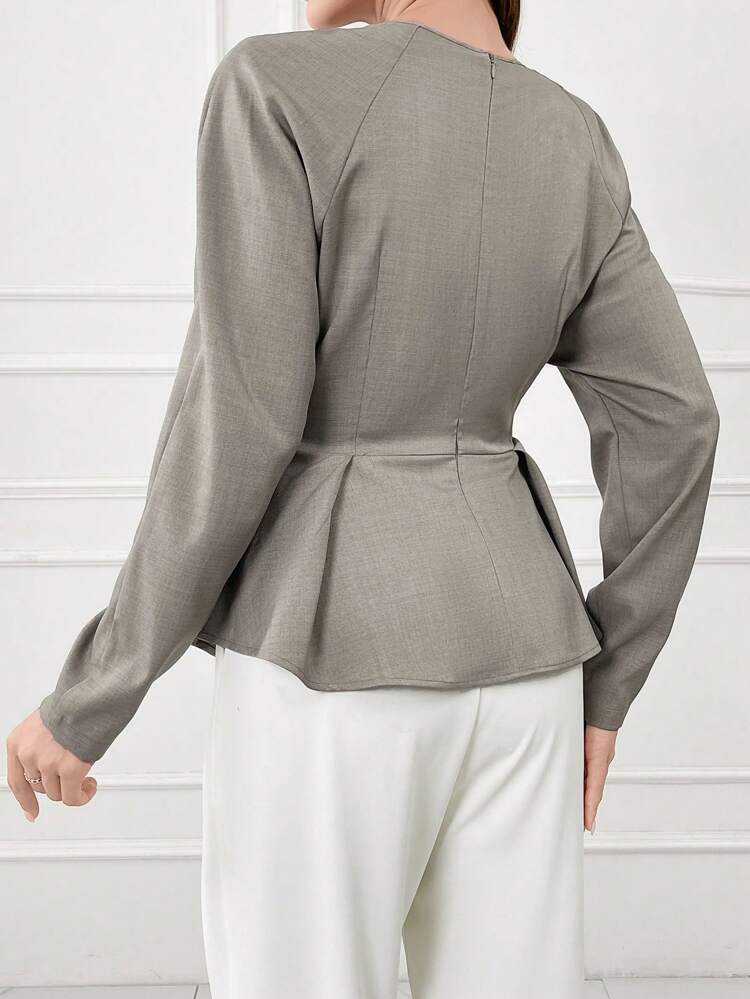 Women's Casual Solid Color Wrap Waist Long Sleeve Shirt, Spring/Summer