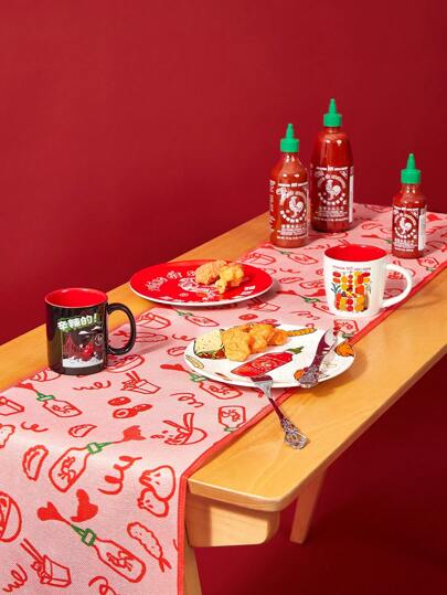 SHEIN X Sriracha by Huy Fong Foods Skylarhkim Tapete de mesa diario simple con estampado de comida linda, decoración, festivo