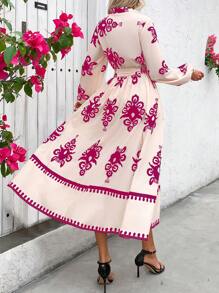 SHEIN Clasi Vestido largo a línea para mujer con estampado de moda y cintura ajustada - Rosa Fucsia - Ver 2