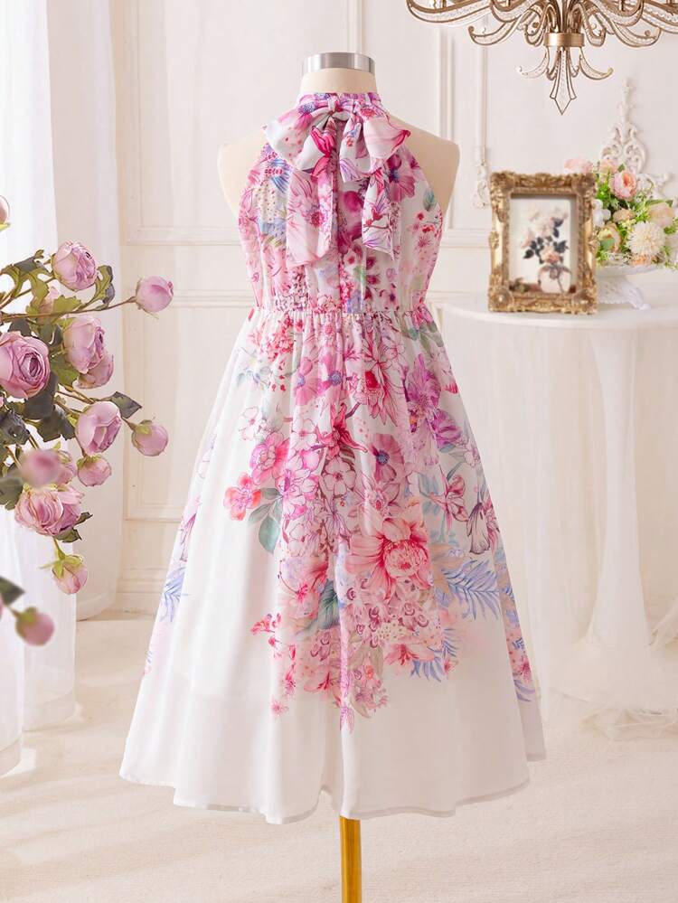Young Girl Knitted Ditsy Floral Sleeveless Sweater Dress