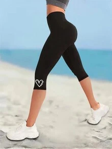 Women Butterfly Print 3/4 Length Leggings - Black - View 2