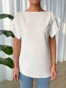 SHEIN LUNE Women Blouses Asimetris Ruched Split Plain Casual - Putih - View 5