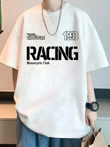 男士夏季口號印花短袖休閒圓領T恤，適用於休閒和通勤 - 白色 - 查看 6