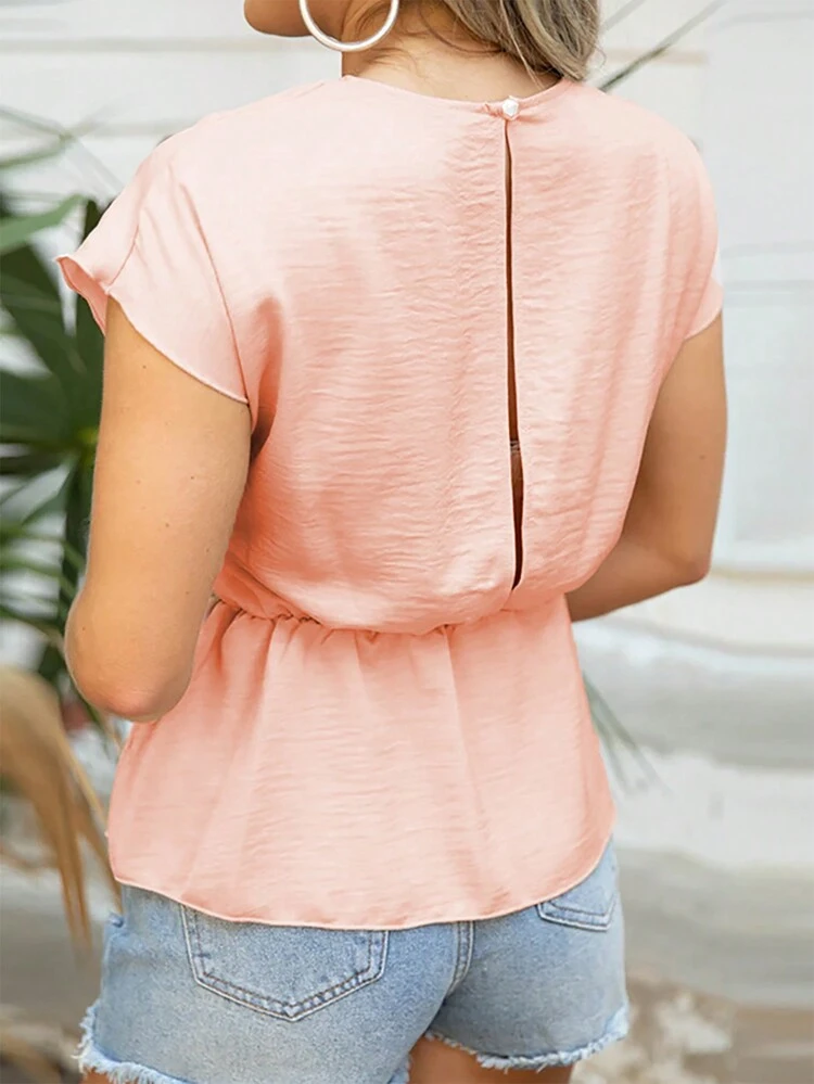 Plus Size Women's Simple Solid Color Short Sleeve Daily Shirt
