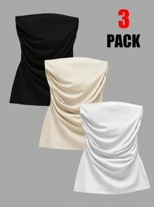 SHEIN EZwear 3pcs Women's Solid Color Simple Daily Tops Pack - Multicolor - View 1