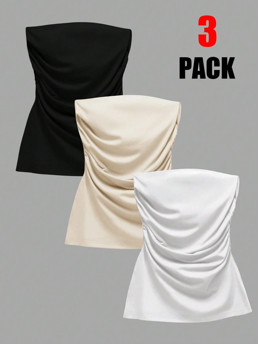 SHEIN EZwear 3pcs Women's Solid Color Simple Daily Tops Pack - Multicolor - View 1