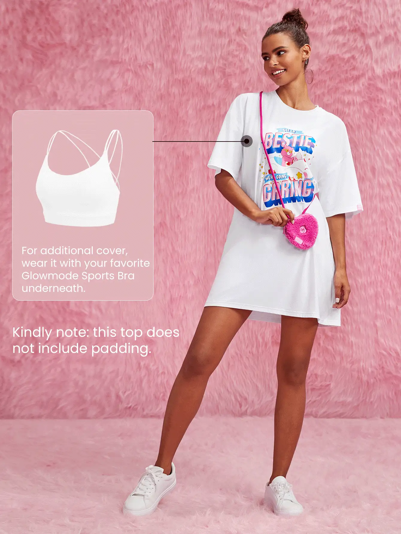 GLOWMODE X Care Bears™ Pima Cotton Long Loose Fit Bear Graphic Tee Daily Casual - White - View 6