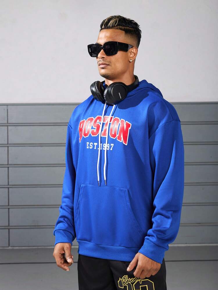 Boyfriend Style Men's Fashion Printed Long Sleeve Hooded Sportswear Boyfriend Style Men Sweatshirt