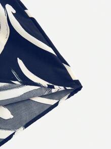 Vacation Style Plant Printed Bandeau Romper (No Belt) Spring Summer Clothing - Navy Blue - View 5