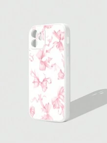 ROMWE Kawaii Funda protectora de silicona compatible con iPhone 12, 13, 14 y modelos similares, con lazo flotante de seda pintado a mano en blanco - transparente - Ver 1