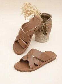 Kids' Brown Casual Outdoor Simple Slippers - Brown - View 1