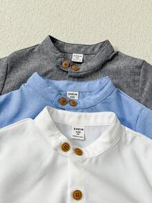 SHEIN 年輕男孩的聰明三件套立領編織實色短袖襯衫 - 彩色 - 查看 4