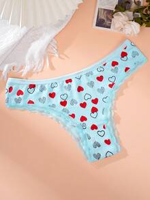 女士蕾絲拼接心形印花三角褲，5入裝 - 彩色 - 查看 4