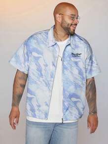 Manfinity VCAY Men's Plus Size Woven Printed Casual Loose Short Sleeve Shirt - Blue - View 5