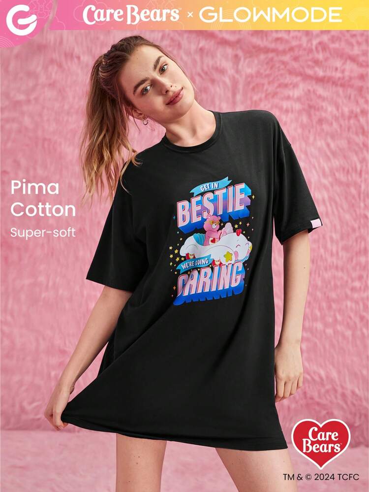 GLOWMODE X Care Bears™ Pima Cotton Long Loose Fit Bear Graphic Tee Daily Casual