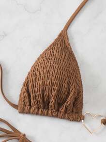 SHEIN Swim Conjunto de bikini sexy para mujer con cuello halter y lazo de unicolor para la playa en verano