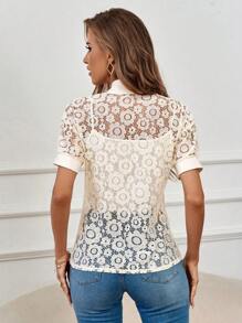 Chiquease Women's Lace Patchwork Floral Romantic Casual Shirt - Beige - View 2