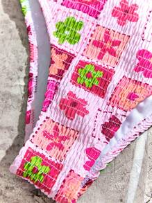 SHEIN Swim 女士夏季沙滩花卉印花性感比基尼套装，度假比基尼套装 - 粉色 - 查看 4