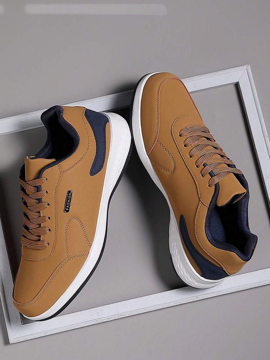 Men's Sports Shoes, Fashionable And Handsome Casual Shoes With Lace, Skateboarding Shoes, Street Style Personalized Men's Shoes, Shoes For Men - Brown - View 1