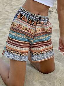 DAZY Quần short nữ phong cách Boho cổ điển in họa tiết hình học, thích hợp cho kỳ nghỉ hè, du lịch. - Nhiều màu - Xem 3