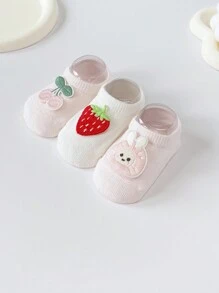 3pairs Cute Decorative Anti-Slip Floor Socks For Baby Girls, Suitable For Daily Wear