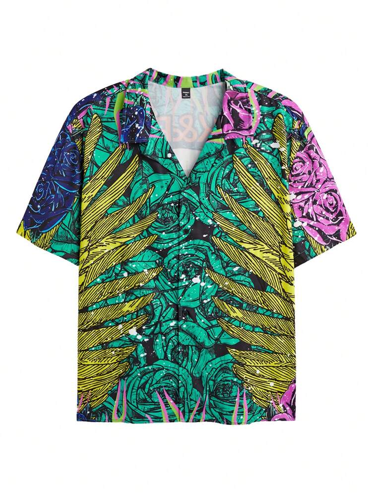 Men Plus Size Woven Printed Short-Sleeved Shirt
