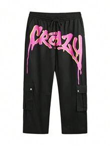 Manfinity VCAY Plus Size Men Woven Pattern Wide Leg Long Pants - Black - View 1