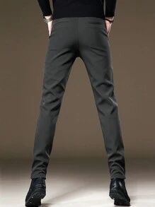 1pc Men's Solid Color Casual Elastic Tapered Leg Dress Pants - Grey - View 2