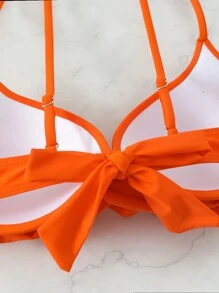 SHEIN Swim Women's Fashionable Solid Underwire Cross Design Bikini Top, Summer Beach Bathing Suit