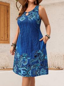 EMERY ROSE Plus Size Blue Printed Summer Dress