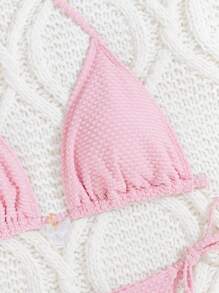 SHEIN Swim Conjunto de bikini rosa para mujer, ideal para verano en la playa - Rosa - Ver 8
